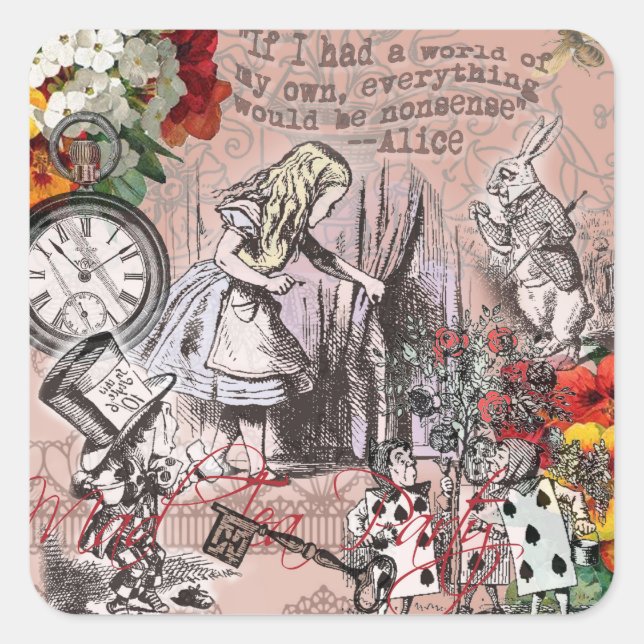 Alice nonsense curtain wonderland square sticker (Front)