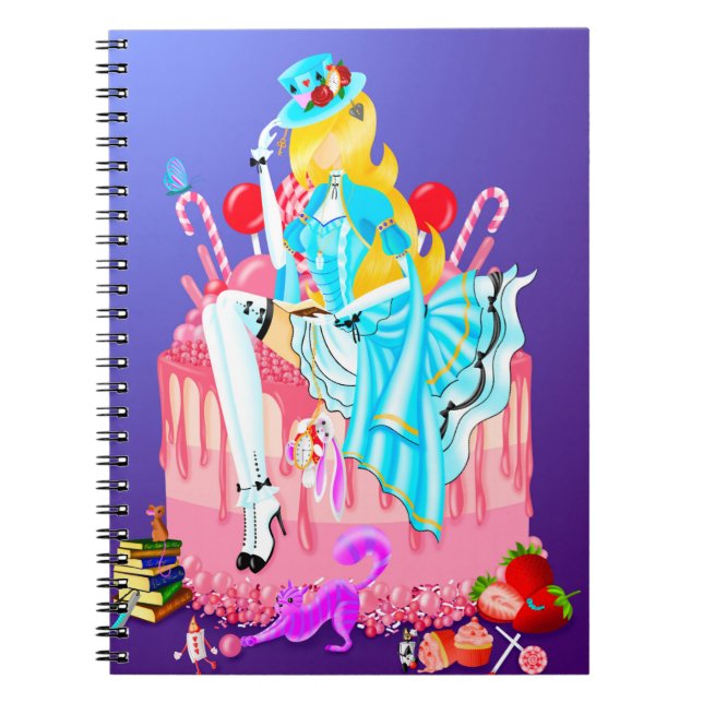 Alice on Birthday Cake wonderland  Notebook (Front)