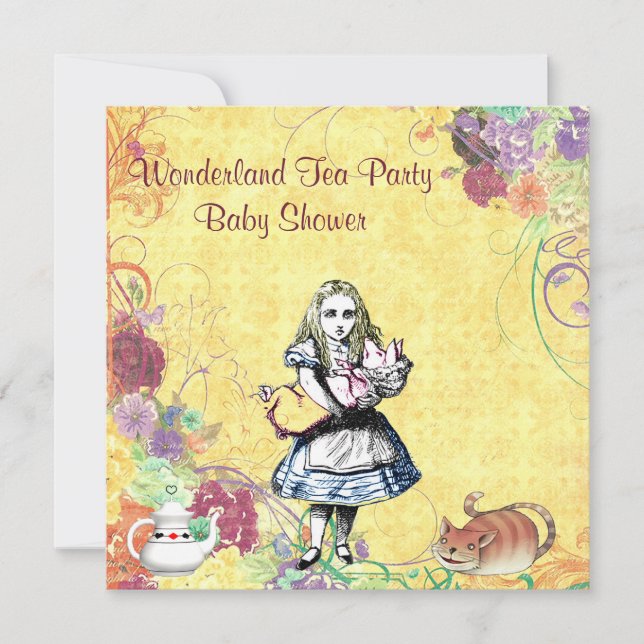 Alice & Pig Baby Wonderland Tea Party Baby Shower Invitation (Front)