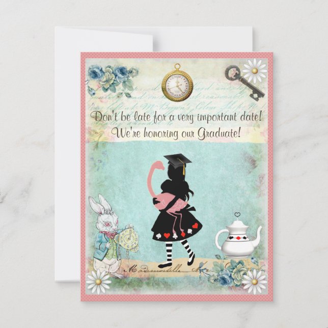 Alice & Pink Flamingo Graduation Party Invitation (Front)