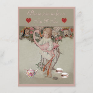Alice & Pink Flamingo Sip & See Baby Shower Invitation