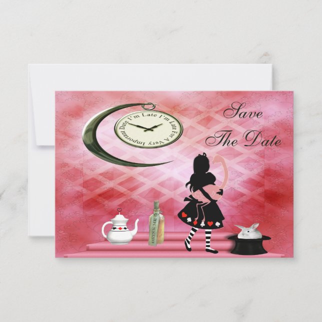 Alice & Pink Flamingo Wedding Save the Date (Front)
