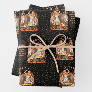 Alice Playing Cards Black Wrapping Paper Sheet