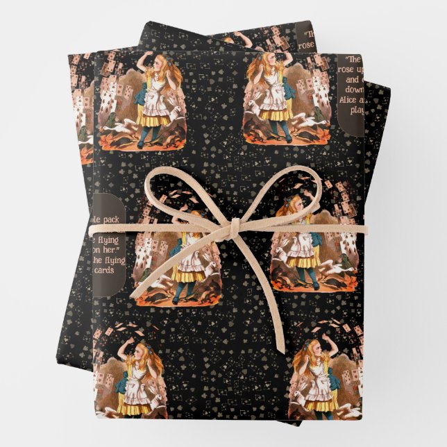 Alice Playing Cards Black Wrapping Paper Sheet (In situ)