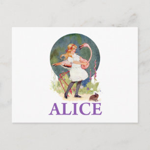 ALICE PREPARES TO PLAY FLAMINGO CROQUET POSTCARD