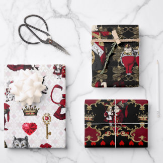 Alice Queen of hearts black and red set  Wrapping Paper Sheet