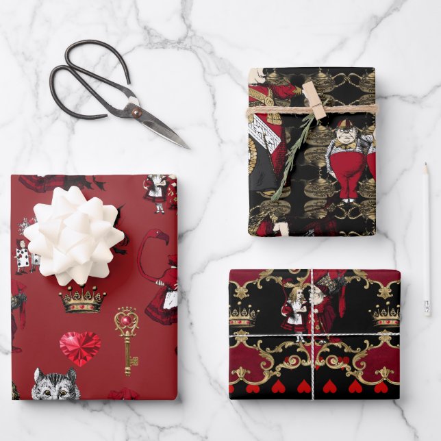 Alice Queen of hearts black and red set  Wrapping Paper Sheet (Front)