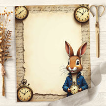 Alice Rabbit and Pocket Watches Scrapbook Paper