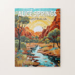 Alice Springs Australia Travel Art Vintage Jigsaw Puzzle<br><div class="desc">Alice Springs retro vector travel design. Alice Springs is a remote town in Australia’s Northern Territory,  halfway between Darwin and Adelaide,  both 1, 500km away. It’s a popular gateway for exploring the Red Centre,  the country's interior desert region.</div>
