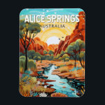 Alice Springs Australia Travel Art Vintage Magnet<br><div class="desc">Alice Springs retro vector travel design. Alice Springs is a remote town in Australia’s Northern Territory,  halfway between Darwin and Adelaide,  both 1, 500km away. It’s a popular gateway for exploring the Red Centre,  the country's interior desert region.</div>