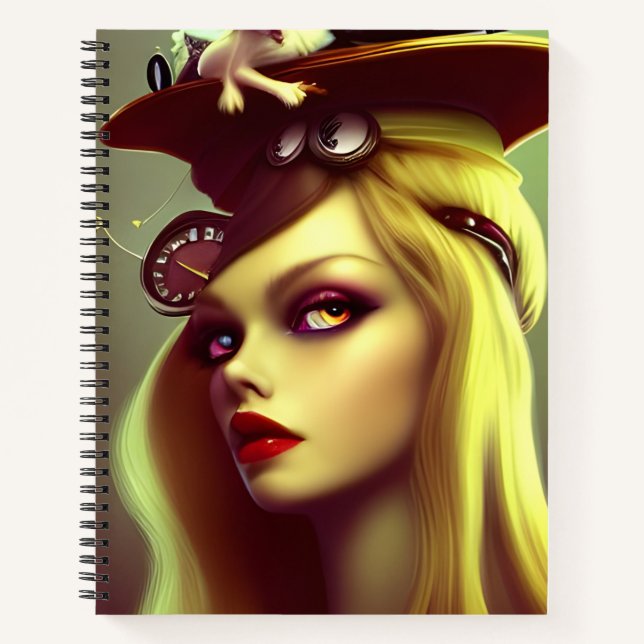 Alice Steampunk AI Generated Spiral Notebook (Front)