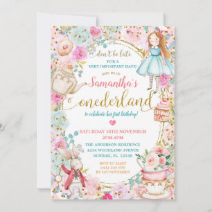 Alice Tea Party First Birthday Whimsical   Invitat Invitation