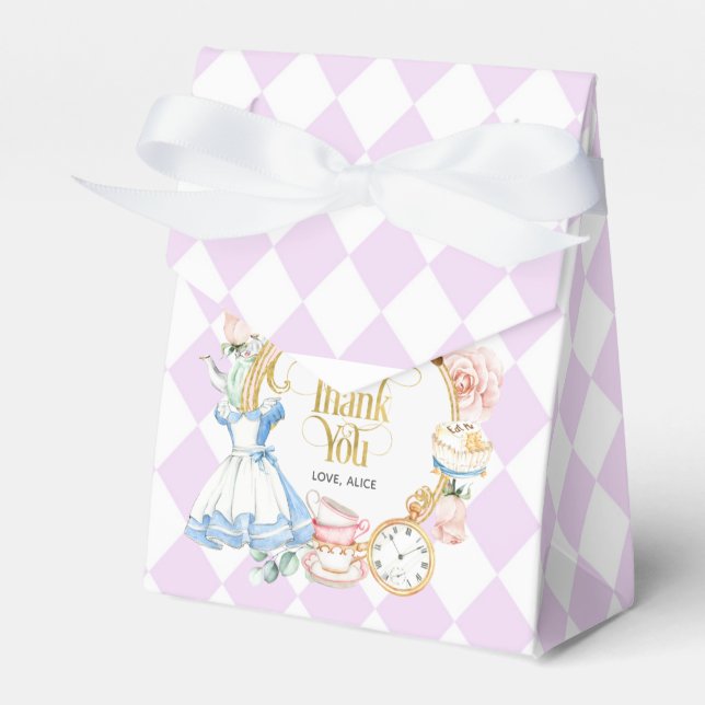 Alice tea party wonderland birthday purple favour box (Front Side)