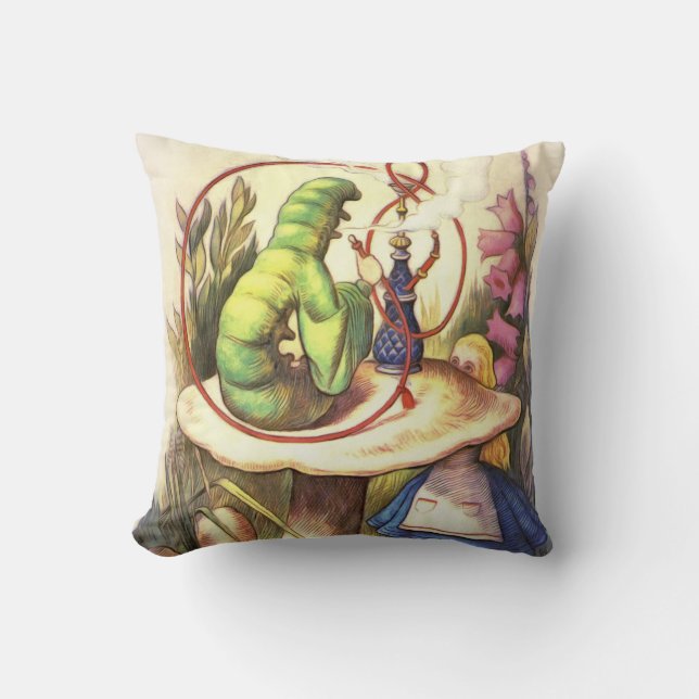 Alice & The Hookah Smoking Caterpillar Cushion (Front)