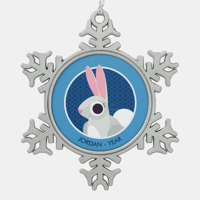 Alice the Rabbit Snowflake Pewter Christmas Ornament (Front)