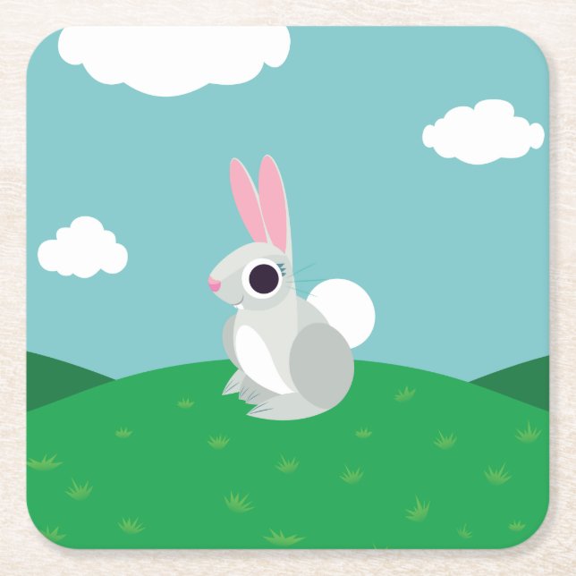 Alice the Rabbit Square Paper Coaster (Front)