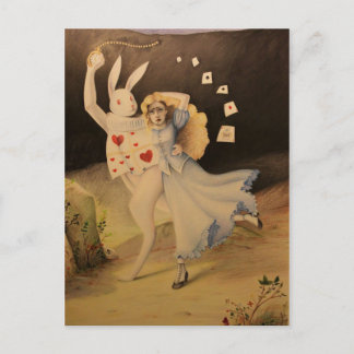 Alice & The Rabbit with Watch - Hand Sketch Postcard