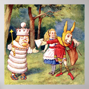 Alice, the White King & the Rabbit in Wonderland Poster