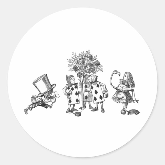 Alice & the Wonderland Gang in Black & White Classic Round Sticker (Front)