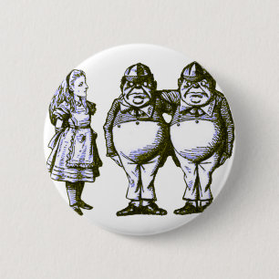 Alice, Tweedle Dee & Tweedle Dum in Blue Tint 6 Cm Round Badge