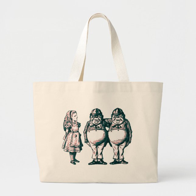 Alice, Tweedle Dee & Tweedle Dum in Pink Tint Large Tote Bag (Front)