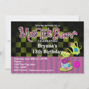 Alice Whimsical MAD TEA PARTY Birthday Invitation