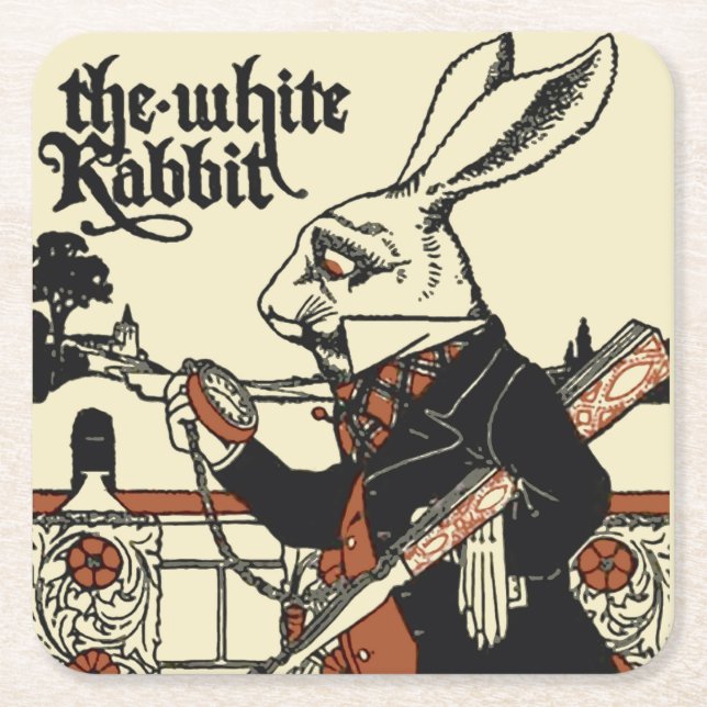 Alice White Rabbit Classic Wonderland  Square Paper Coaster (Front)