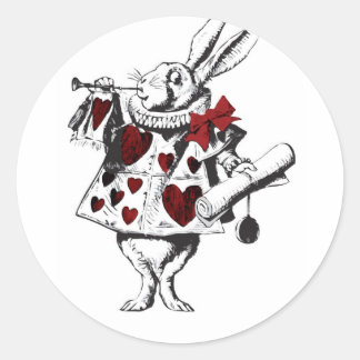 Alice White Rabbit Red w Horn Red hearts Classic Round Sticker