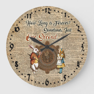 Alice & White Rabbit Vintage Dictionary Art Quote Large Clock
