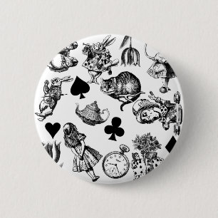 Alice White Rabbit Wonderland Cheshire Cat 6 Cm Round Badge