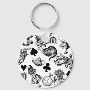 Alice White Rabbit Wonderland Cheshire Cat Key Ring