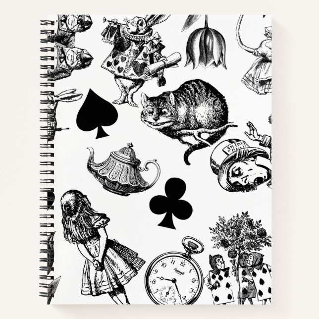 Alice White Rabbit Wonderland Cheshire Cat Notebook (Front)