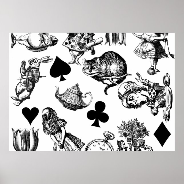 Alice White Rabbit Wonderland Cheshire Cat Poster (Front)