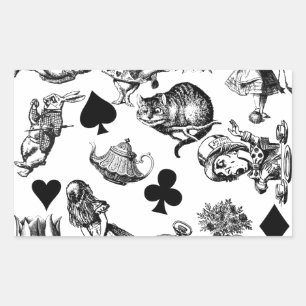 Alice White Rabbit Wonderland Cheshire Cat Rectangular Sticker