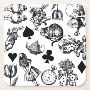 Alice White Rabbit Wonderland Cheshire Cat Square Paper Coaster
