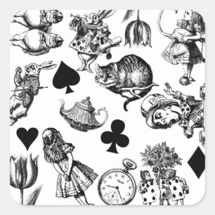 Alice White Rabbit Wonderland Cheshire Cat Square Sticker