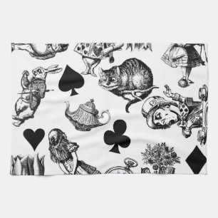 Alice White Rabbit Wonderland Cheshire Cat Tea Towel