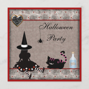 Alice Witch & Cheshire Cat Halloween Party Invites