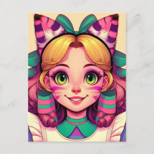 Alice with Cheshire Cat Ears Postcard