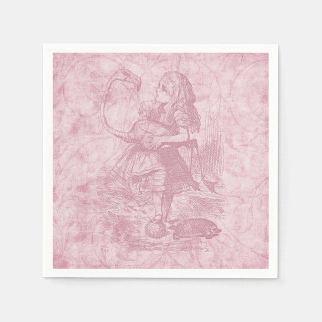Alice with Flamingo Alice in Wonderland Floral Art Napkin (Front)