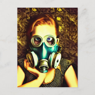 Alice with Red Hair in a Gas Mask Postcard