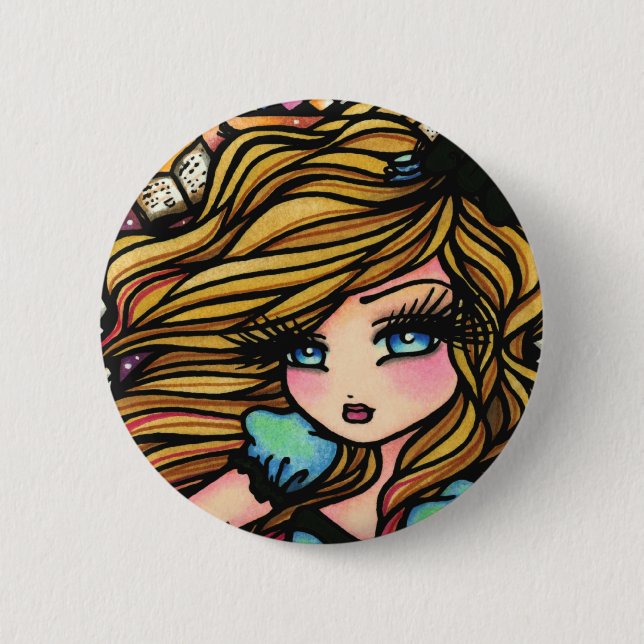 Alice Wonderland Books Girl Fairy Fantasy 6 Cm Round Badge (Front)