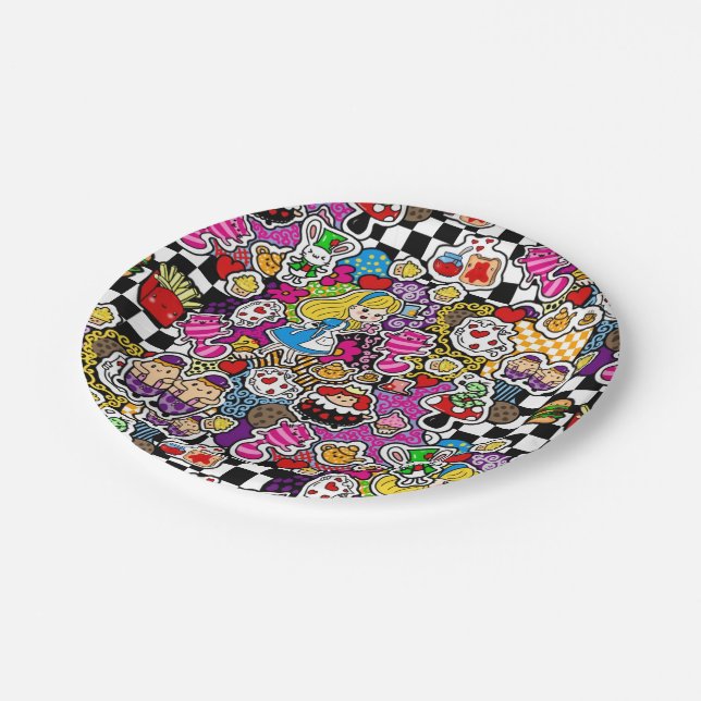 Alice Wonderland Mad Hatter Cat Doodle Art by Leah Paper Plate (Angled)