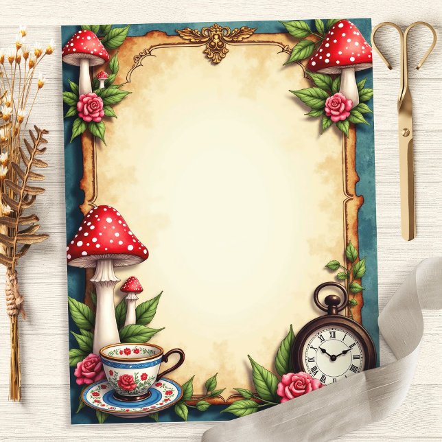 Alice Wonderland Mushrooms Teacup Scrapbook Paper (Creator Uploaded)