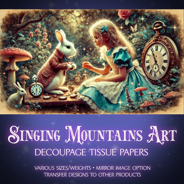 Alice Wonderland Timekeeping Treasures Decoupage Tissue Paper (Creator Uploaded)