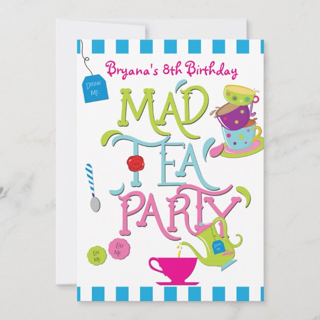 Alice Wonderland Whimsical Tea Birthday Party Invitation (Front)