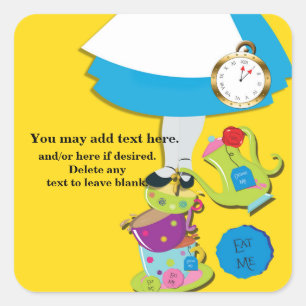 Alice Wonderland Whimsical Tea Cups Yellow Party Square Sticker