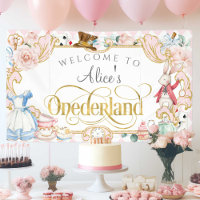 Alice's Onederland girl 1st birthday pink backdrop