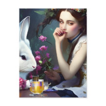 Alices Tea Party With The Rabbit Postcard