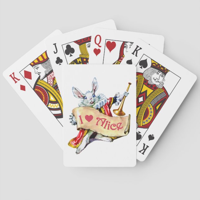 Alice's White Rabbit says, "I love Alice" Playing Cards (Back)